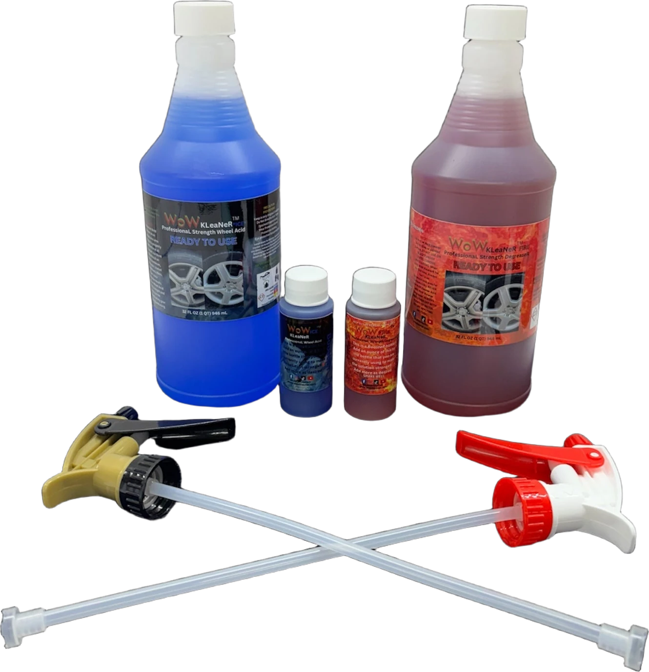 WoW KleaneR Ice wheel acid and Fire degreaser, 32 oz ready to use, with boosters and sprayers